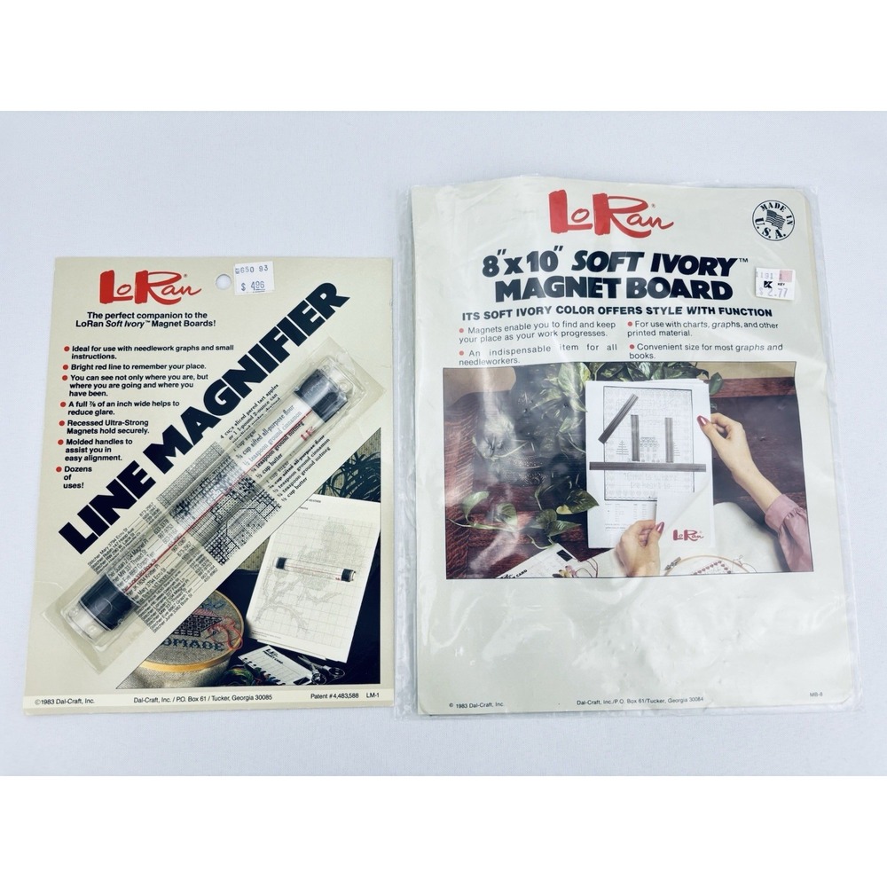 Vintage 1983 LoRan Soft Ivory Magnet Board & Line Magnifier Set - Lot Of 2